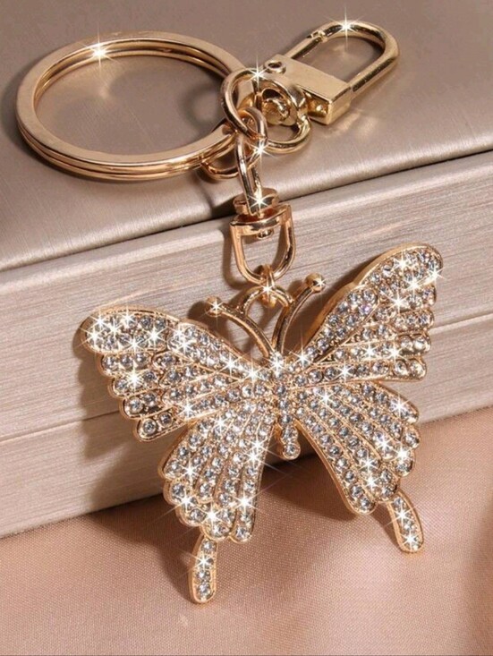Source Unknown Accessories - Gold Crystal Butterfly Keychain